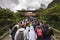 Crowds of people beginning the hike up Monserrate