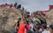 Crowds reaching summit of West Peak in Huashan mountain