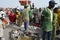 Crowds of sardinella fishers and fish buyers at Mbour landing site, Senegal