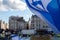 Crowds waving Israeli flags at pro-Israel rally in Trafalgar Square, central London, calling on Hamas to release the hostages.