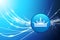 Crown Button on Blue Abstract Light Background