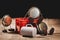 Crown cork miniature figures with a red beer crate and a beer jug