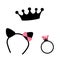 Crown, faux cat ears and a ring, girls party illustrations, vector clip-arts