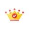 Crown icon with check sign. Authority icon and approved, confirm, done, tick, completed symbol