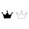 Crown icon set. Editable black and white tiara symbol