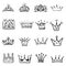 Crown logo graffiti hand drawn icon. Black elements isolated on white background. Hand drawn set of different crown and tiara for