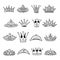 Crown logo graffiti hand drawn icon. Black elements isolated on white background. Hand drawn set of different crown and tiara for