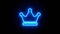 Crown neon sign appear in center and disappear after some time. Loop animation of blue neon symbol
