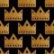 Crown pattern. Hand painted seamless background. Vintage gold illustration.