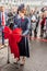 Crown Princess Mary cutting the red opening ribbon to the new bridge in Frederikssund