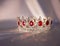 Crown with red crystals. Fairy tale, kings and queens