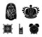 Crown, sarcophagus of the pharaoh, walkie-talkie, picture in the frame.Museum set collection icons in black style vector