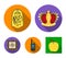 Crown, sarcophagus of the pharaoh, walkie-talkie, picture in the frame.Museum set collection icons in flat style vector