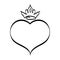 Crowned heart vector in sketch style. King and queen signs, doodle wedding icon. Hand drawn monrah, princess