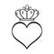 Crowned heart vector in sketch style. King and queen signs, doodle wedding icon. Hand drawn monrah, princess