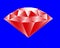 Crowned ruby color crystal on a blue background.