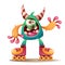 Crtoon monster characters. Roller skate illustration.