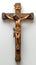 Crucified Jesus Christ, carved in wood. Sculpture of Christ on cross. Crucifix of the Savior. Concept of Easter