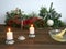 Crucifix, candles and holy water prepared for pastoral visit during Christmas