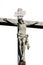 Crucifix in grey cement on white background