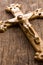 Crucifix on wooden background