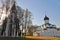 Crucifixion church belltower and Trinity Cathedral in Kremlin in Alexandrov city