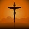 Crucifixion of Jesus Christ on the cross at sunset. Sun Rays.Vector Illustration