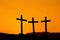 Crucifixion Of Jesus Christ., Three cross silhouette on the mountain at sunset