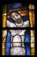Crucifixion, stained glass window in Saint James church in Sontbergen, Germany
