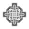 Cruciform logo template in Celtic knots style. Stylish tattoo symbol. Silver ornament for jewelry design