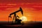 Crude oil pumpjack rig at sunset. Generative AI