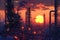 Crude oil refinery during sunset Ai photo