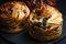 Cruffins with dried fruits, chocolate and black currants