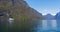 A cruise approahing the harbor in Flam with landscape of Fjord