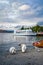 Cruise boat on the Lake Windermere at the Lake District in England