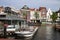 Cruise boat moored at base in Leiden, Netherlands
