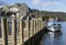 Cruise boat moored at pier at Windermere in the Lake District