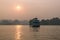 Cruise boat at sunset Halong bay