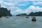 Cruise boats against spectacular Halong Bay landscape