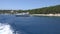 Cruise Ferry Sailing Sea Trip Boat Ship Pov, Blue Foamy Waves Traveling to Beach