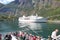 Cruise journey on lake flams between the mountain in norway