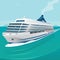 Cruise liner cuts through the waves in open sea