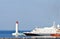 Cruise liner lighthouse sea port