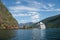 cruise liner moored in harbour at Flam village Aurlandsfjord (Aurlandsfjorden) Norway