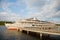 Cruise passenger ship on the river Volga evening. European part