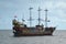 Cruise pirate ship for tourists, wooden, colorful, Gdansk Bay, Baltic Sea, Sopot in Poland