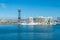 Cruise Port with a tower Torre Jaume I, World Trade Center Barcelona, Hotel Eurostars Grand Marina and a yacht Wind Star in