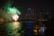 Cruise on the river at night with fireworks. Bangkok, Thailand.