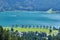 Cruise ship on Achen lake Achensee, Austria, on a sunny Summer day - view from an elevated vantage point