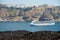 Cruise ship anchored near Santorini